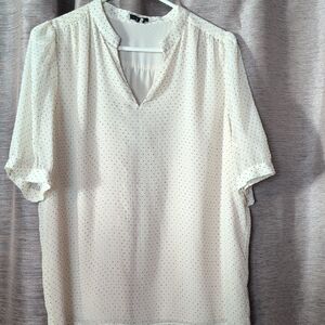 Ann Taylor Cream Polka Dot Short Sleeve Blouse